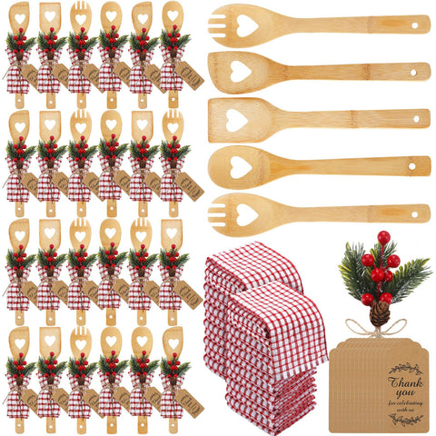 Funnymoom Christmas heart utensils with bamboo spoons for festive cooking and easy serving.