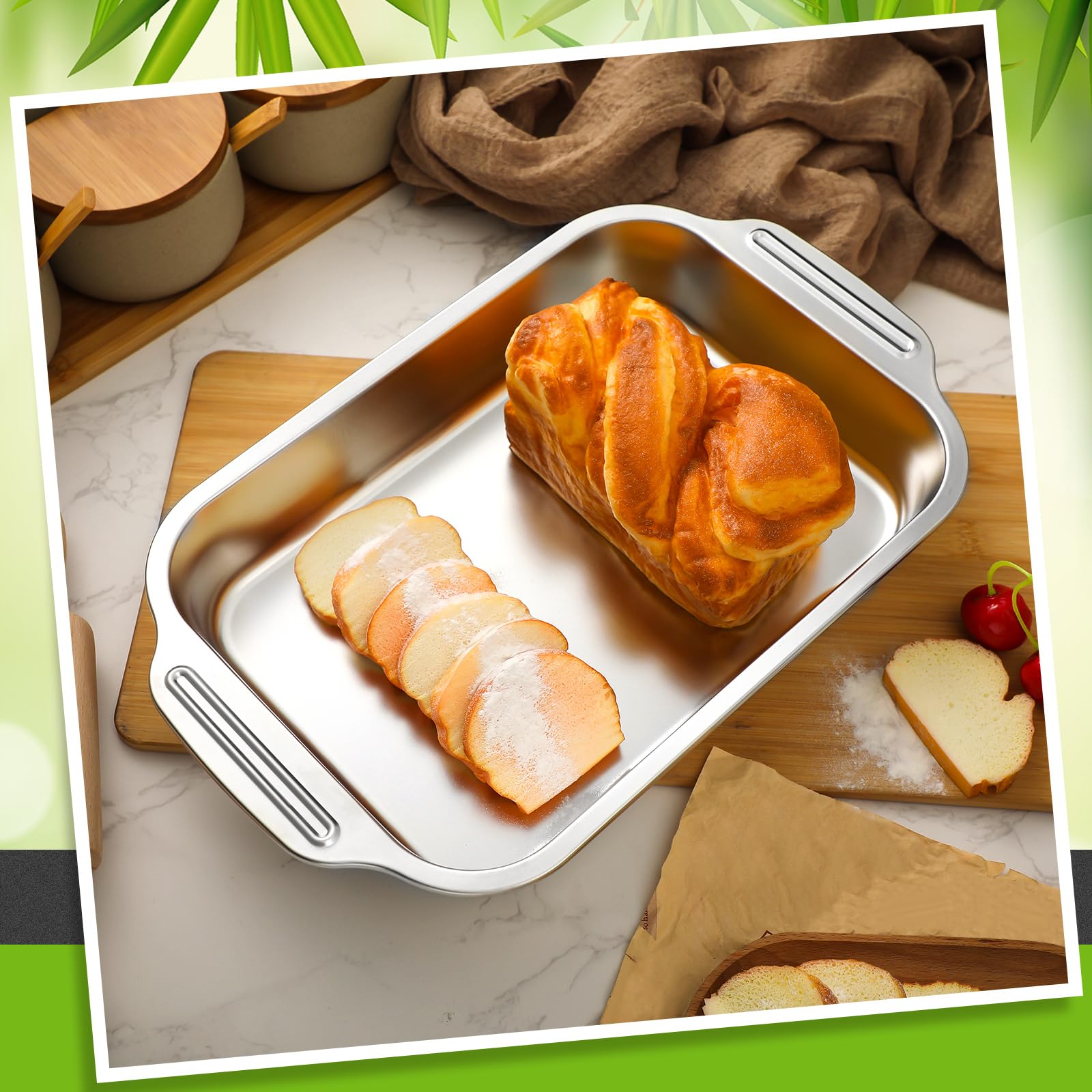 Large baking surface ideal for cakes, meat, and vegetables