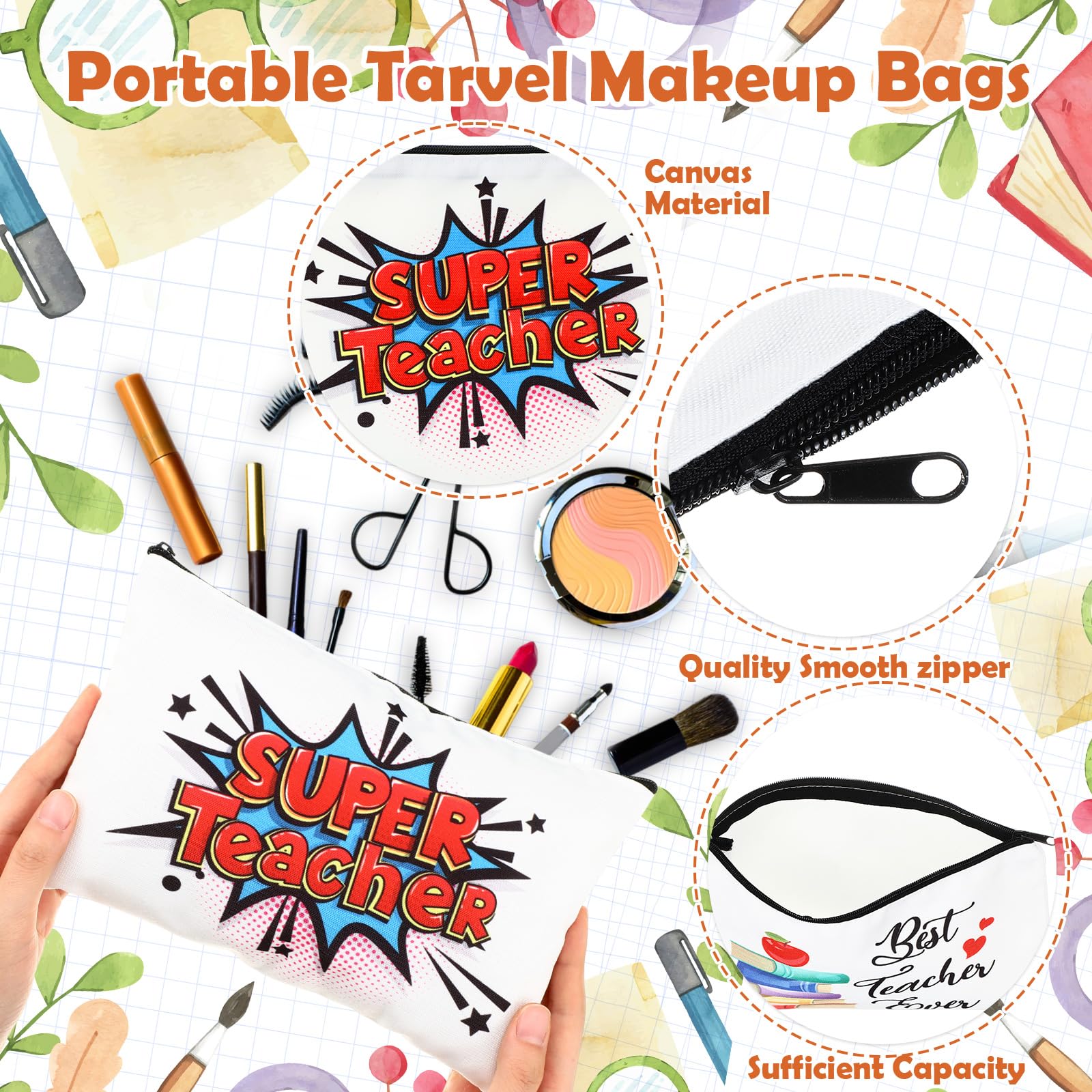 Funnymoom makeup bag stores essential school and travel items