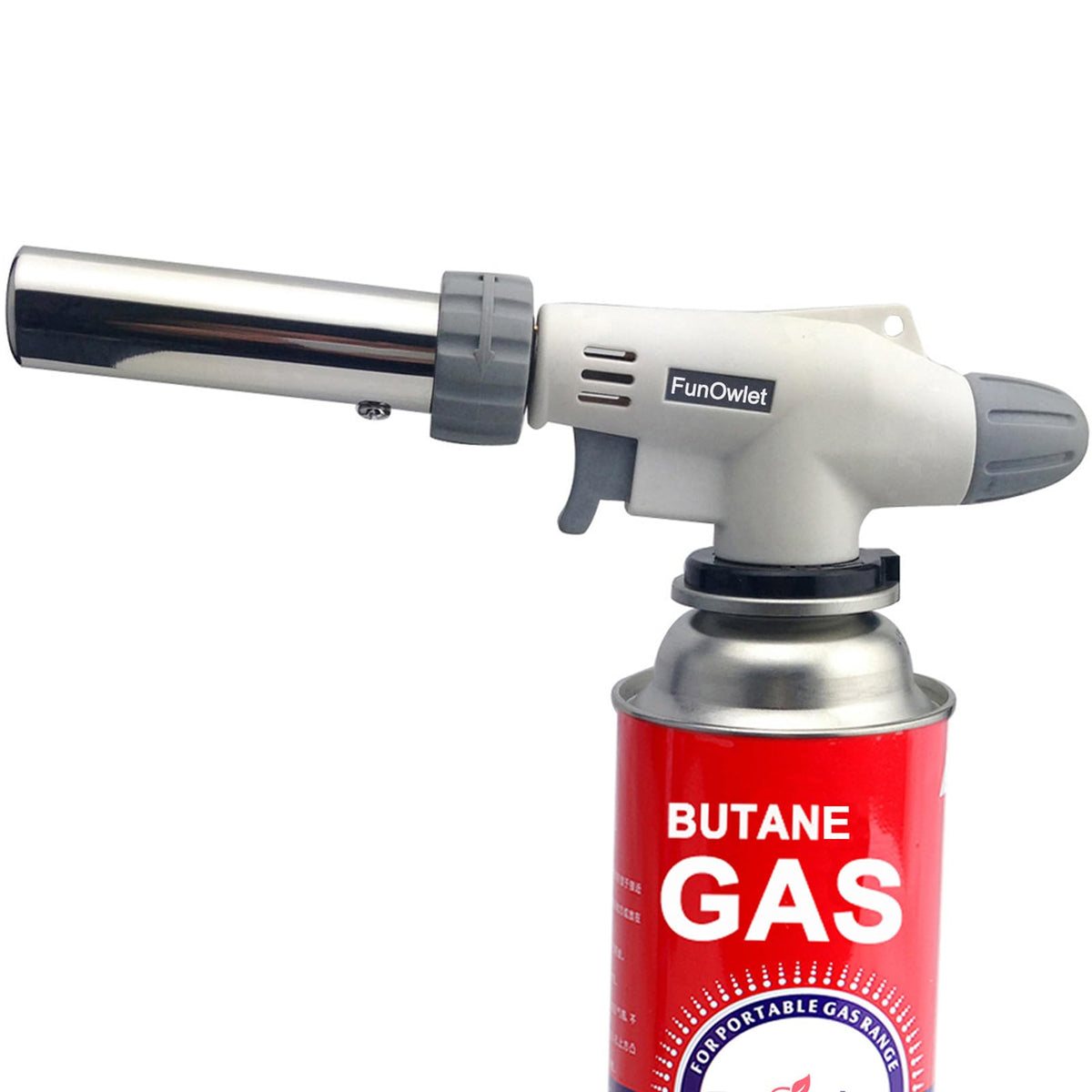 FunOwlet butane torch with piezo ignition for precise kitchen flame control