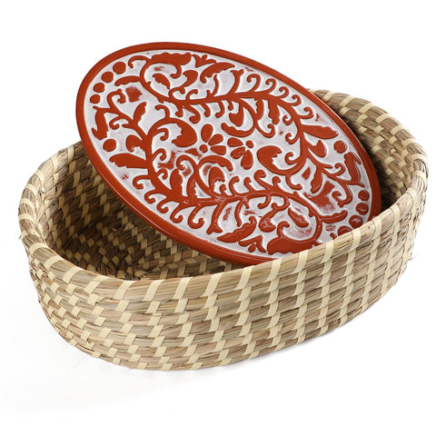 FunSky Hostess terracotta bread warmer basket with stone insert keeps bread warm.