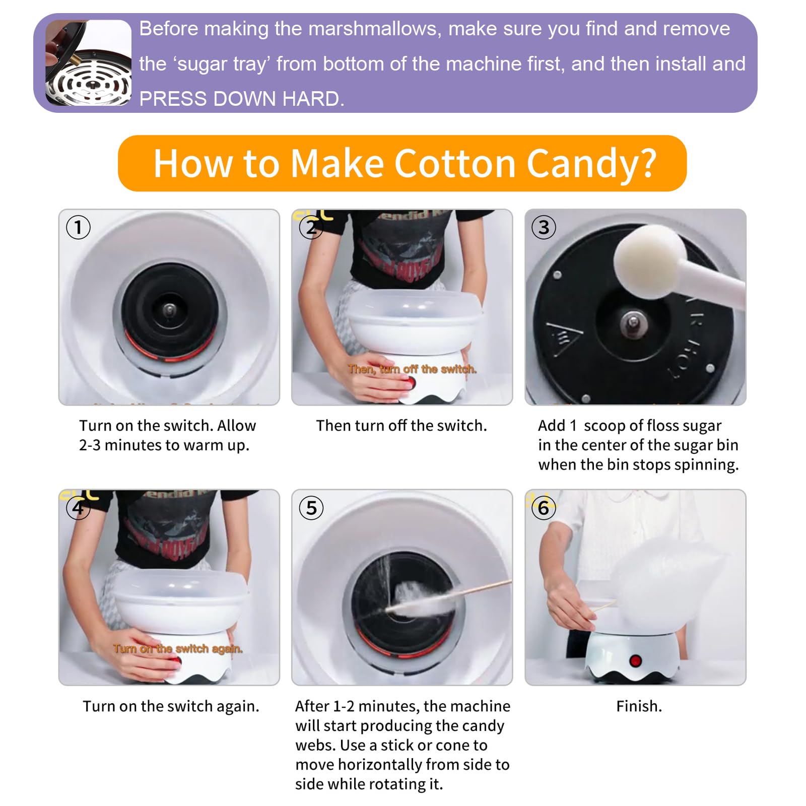 FUNTELL mini cotton candy maker operating shot highlights quiet, family-friendly performance.