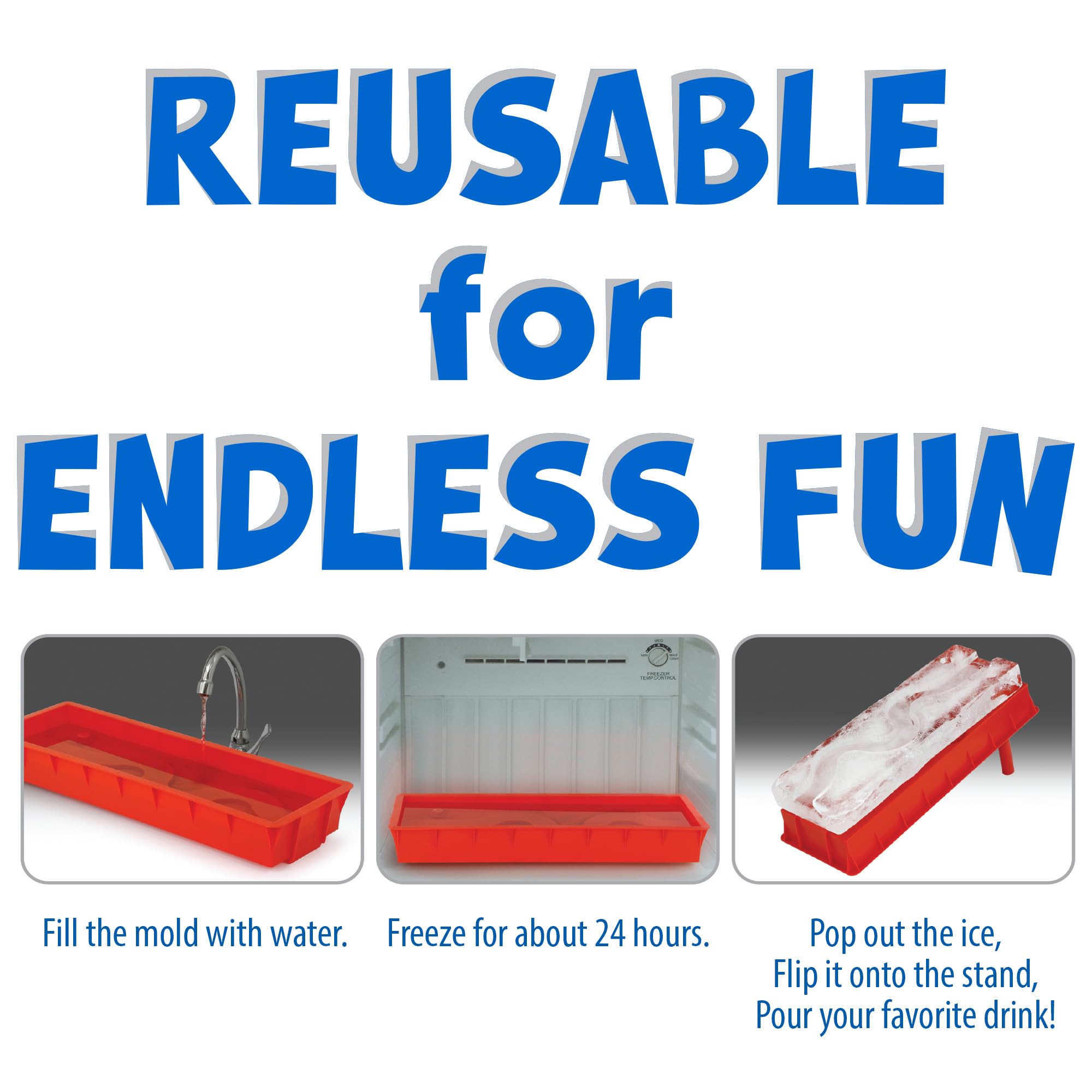 Funwares Ice Luge mold demonstrates reusable design for repeated party uses.
