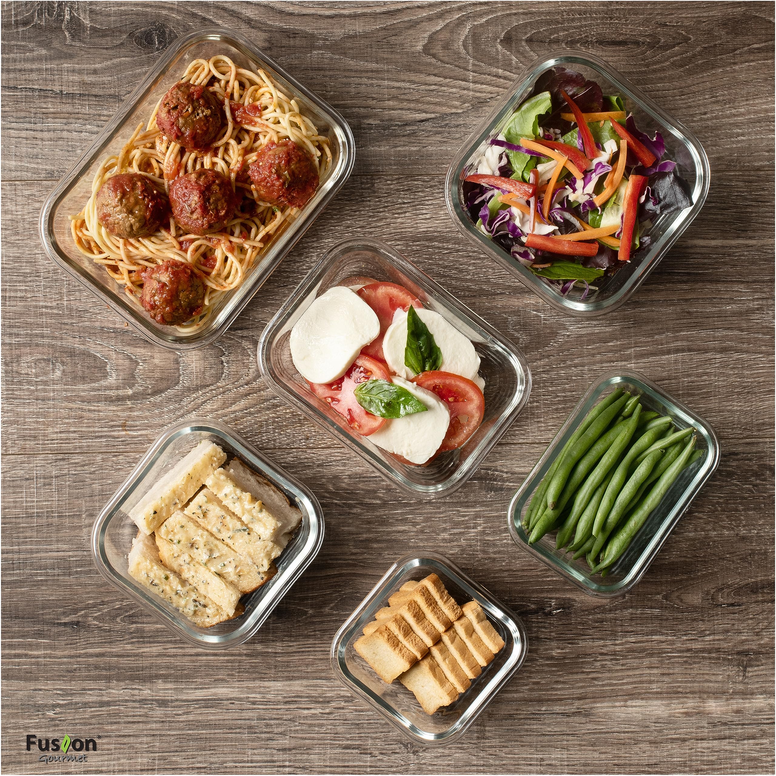 Fusion Gourmet glass rectangle small container with secure lid for snack portions.