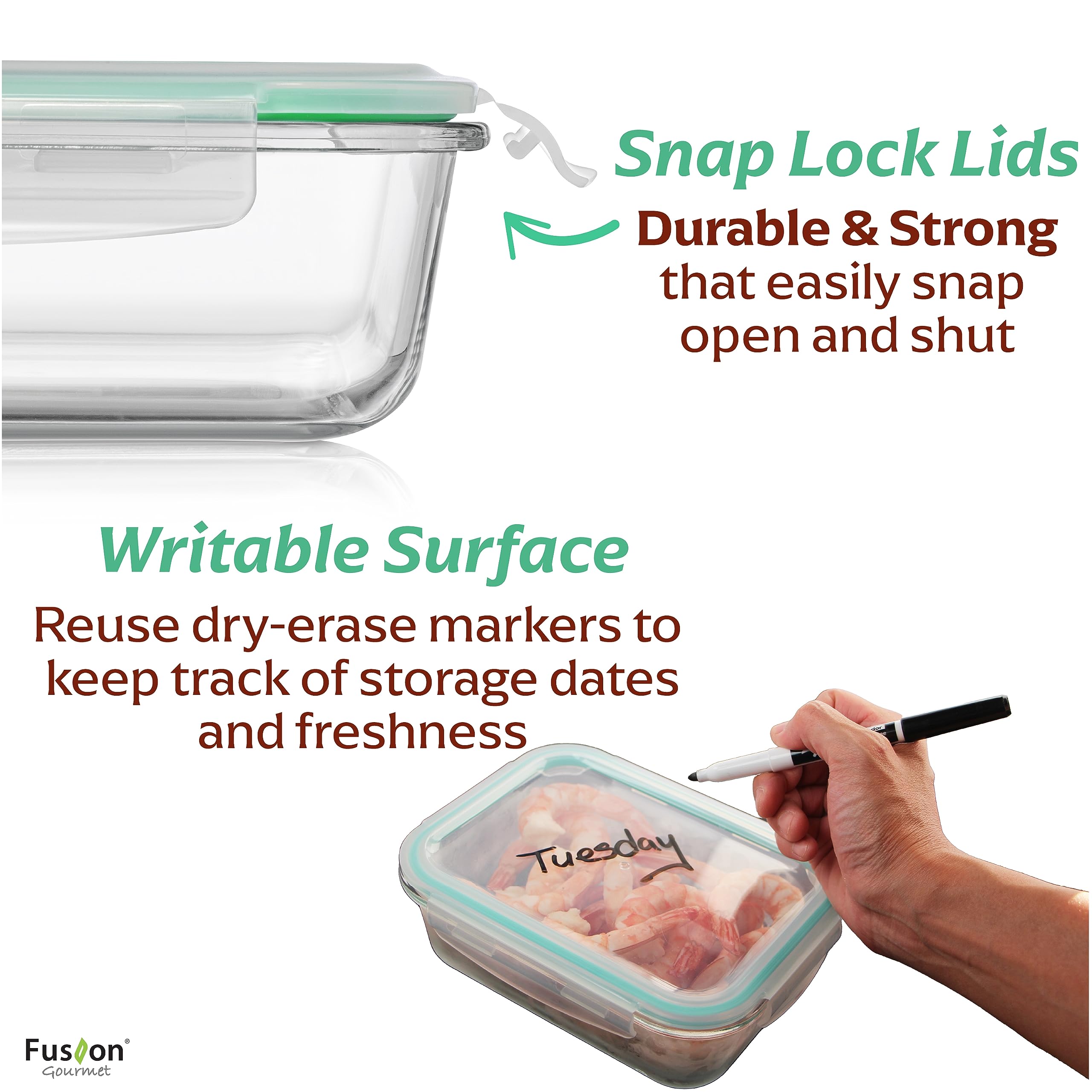 Fusion Gourmet glass square medium container with latch lid for easy transport.