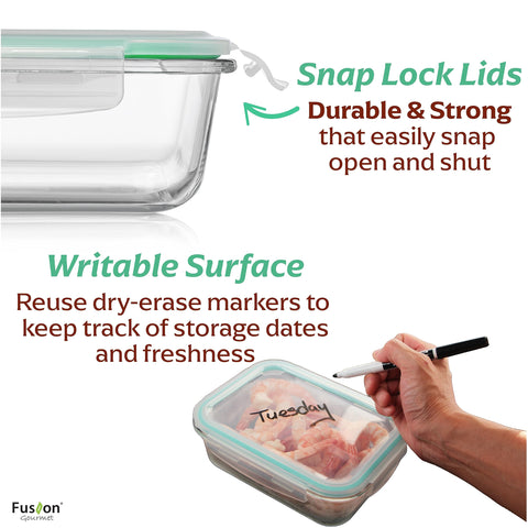 Fusion Gourmet glass square medium container with latch lid for easy transport.