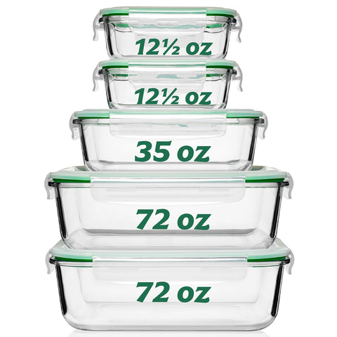 Fusion Gourmet 72oz glass container with airtight lid for meal prep.