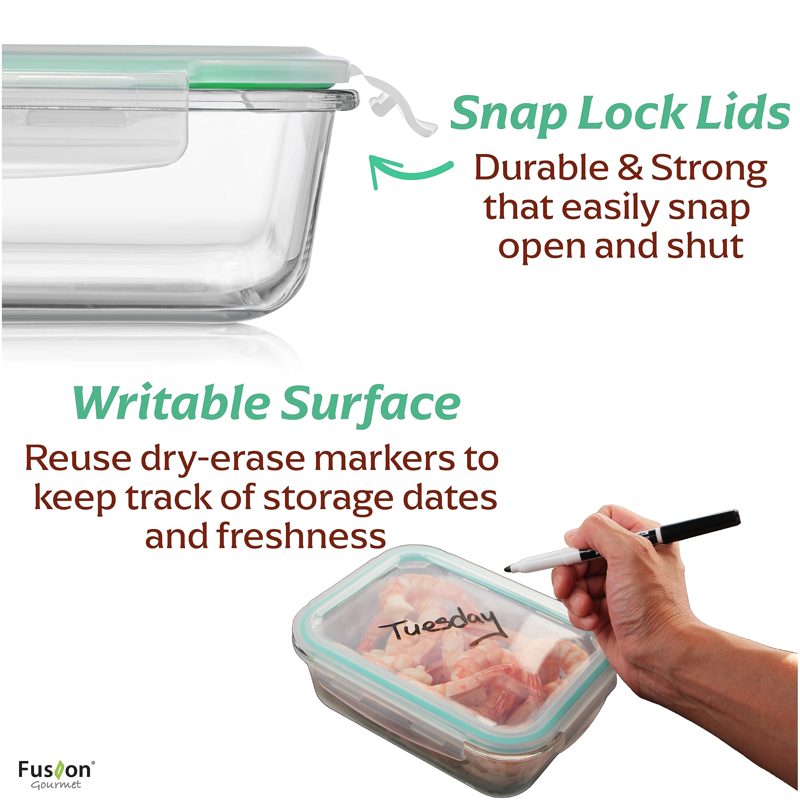 Fusion Gourmet stackable containers demonstrate space-saving design.