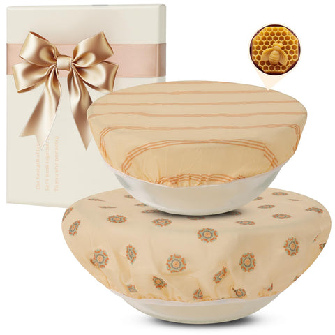 Fusnugk beeswax bowl cover on a 12-inch bowl for bread proofing
