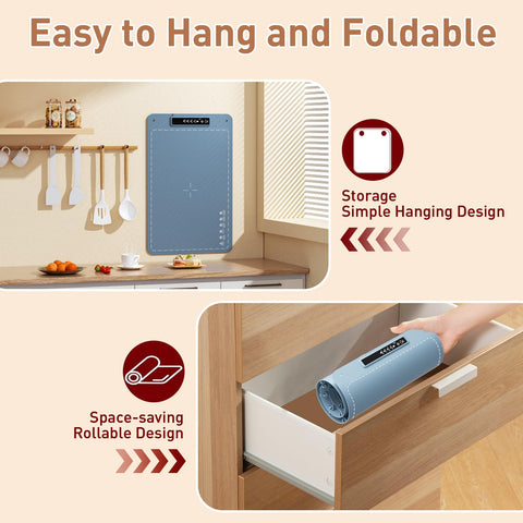 Fussion Food Warming Mat folds flat for compact storage and cleaning.