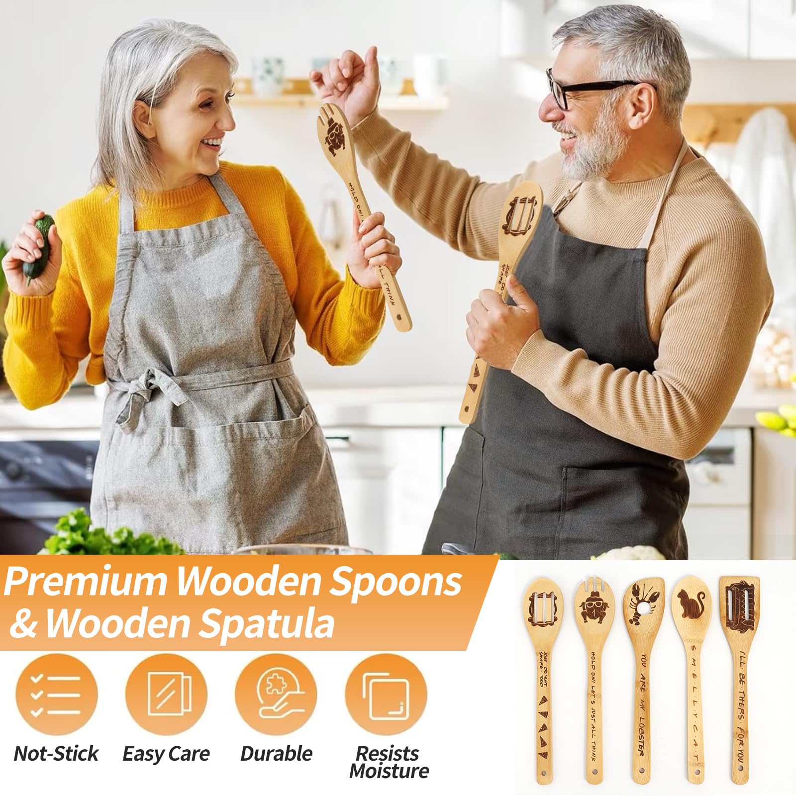 FUTERLY Friends wooden spatula with slotted design for versatile use