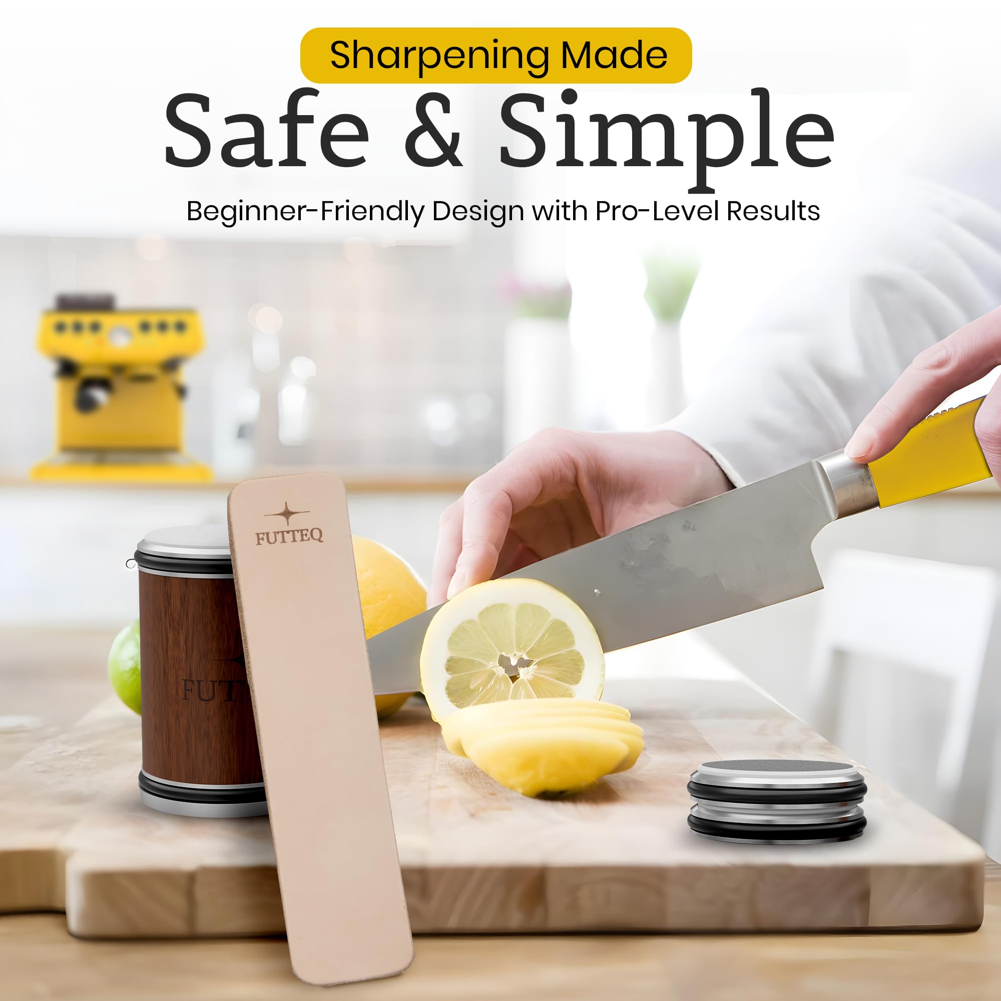 FUTTEQ angle guide 10°–25° for consistent sharpening across blades.