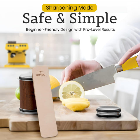 FUTTEQ angle guide 10°–25° for consistent sharpening across blades.