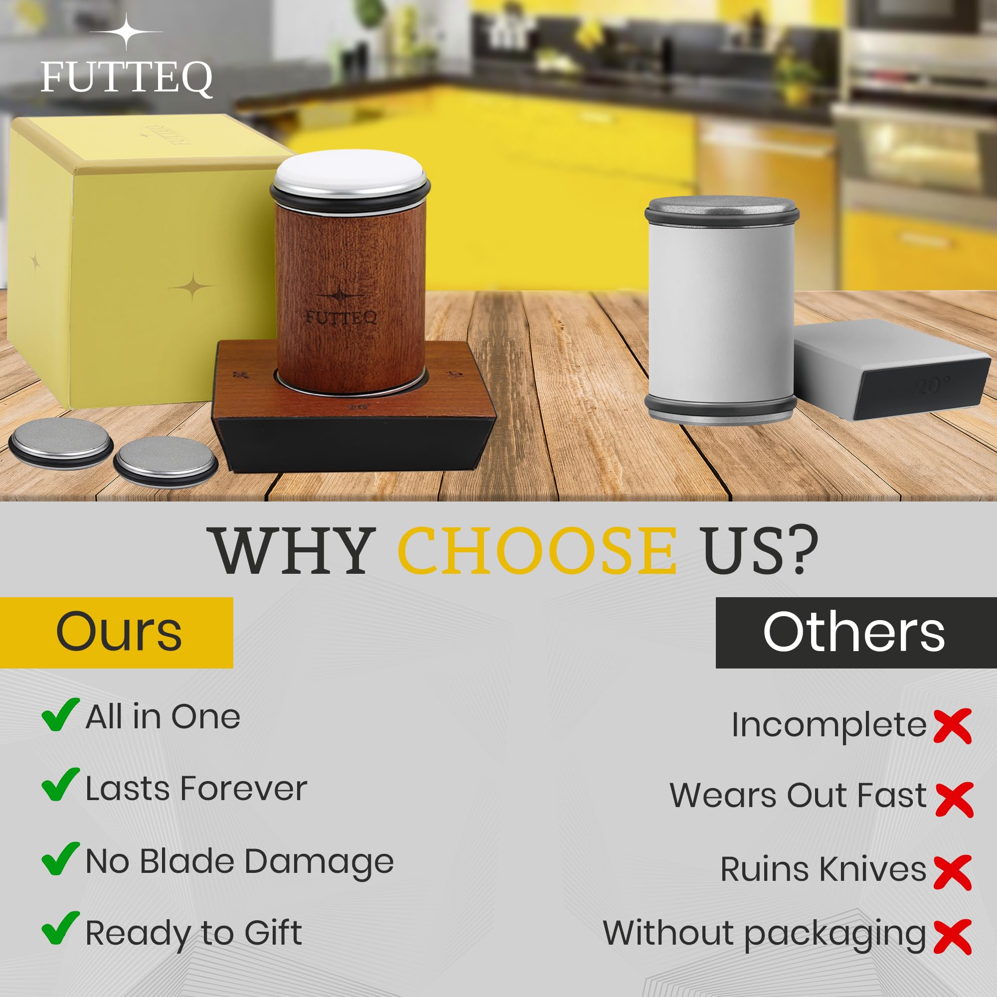 FUTTEQ gift box presenting a premium knife sharpener kit.