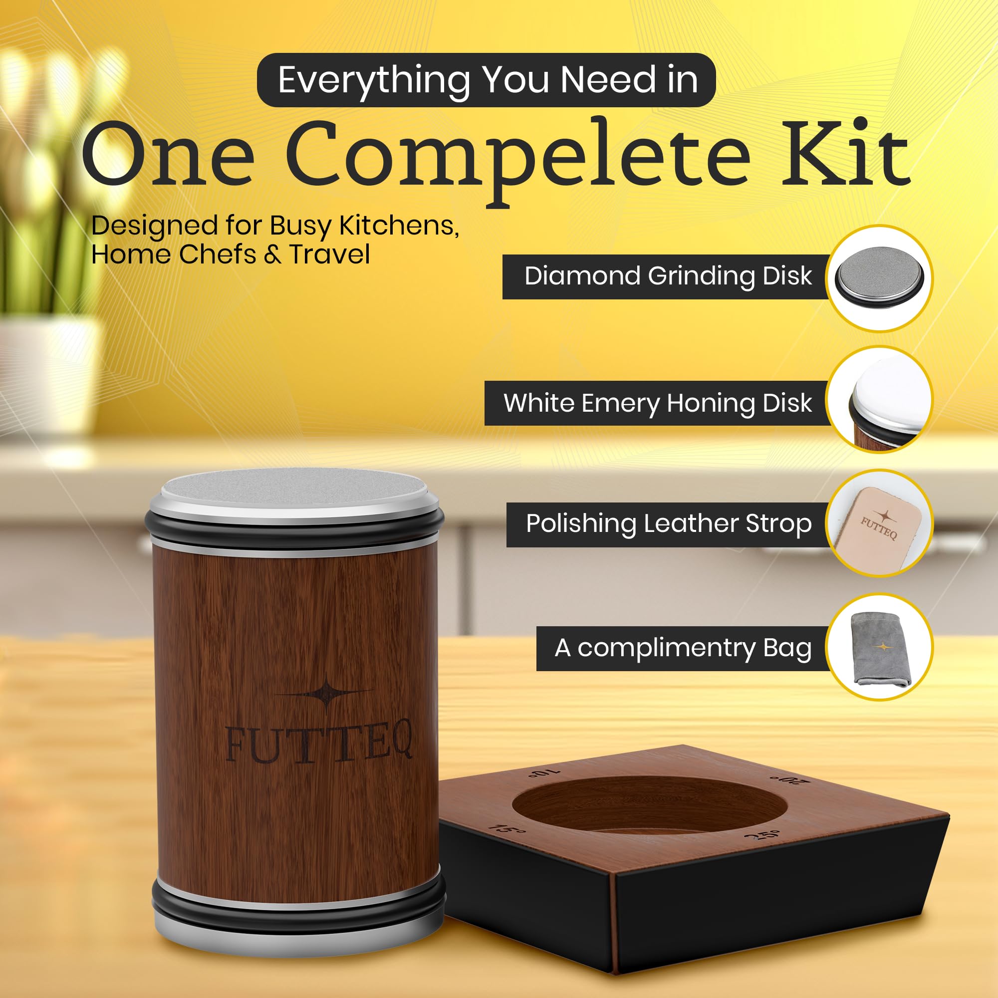 FUTTEQ portable dust bag for tidy storage and travel sharpening.