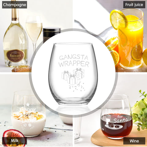 Futtumy elf-pattern stemless glass, ideal for White Elephant and Secret Santa.