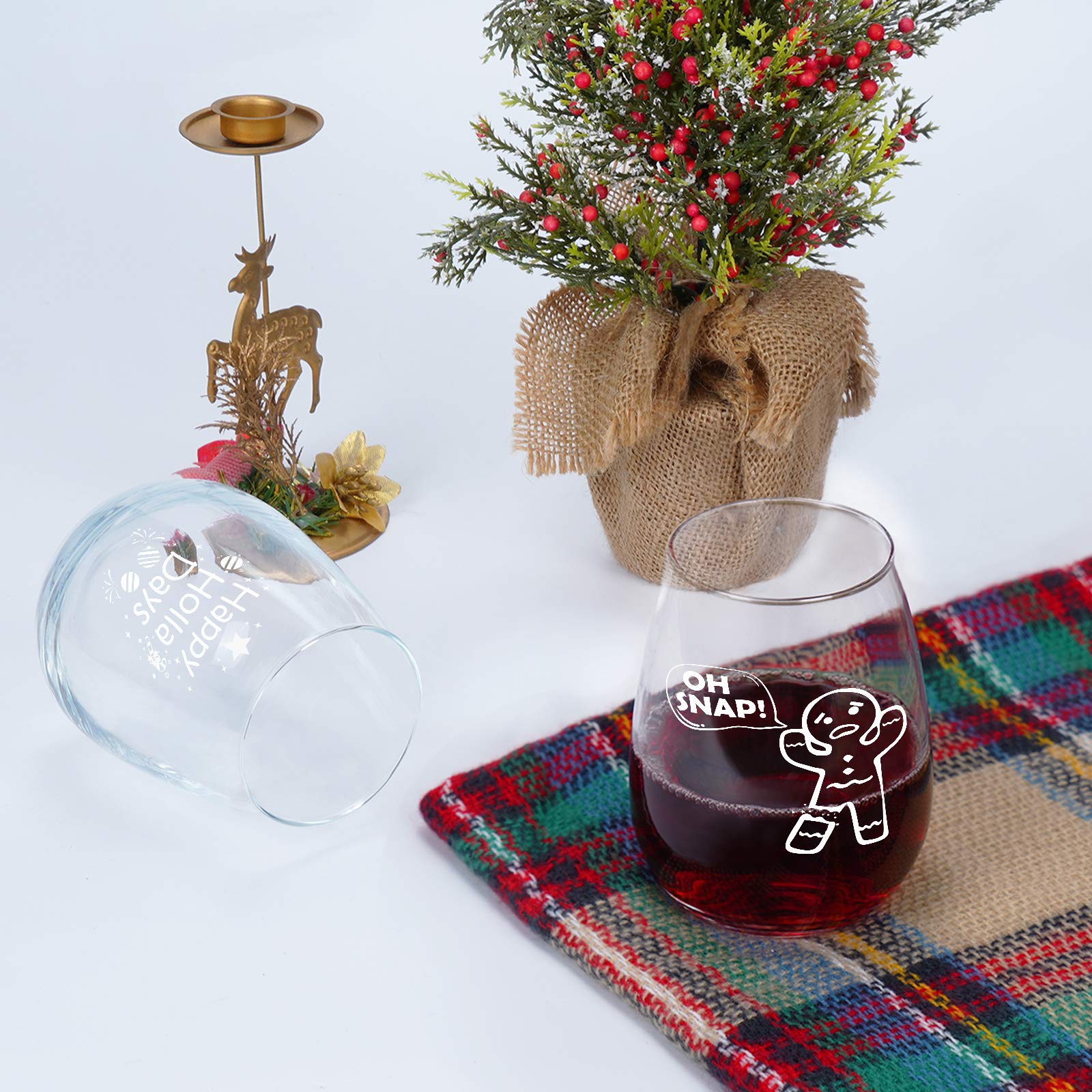 Futtumy holly-pattern stemless wine glass, a cheerful hostess gift option.