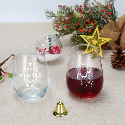 Futtumy mistletoe design stemless wine glass, perfect for cozy gatherings.