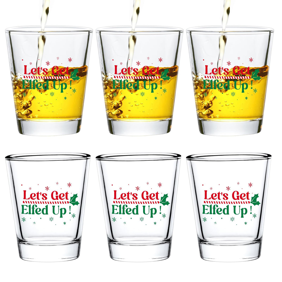 Futtumy Lets Get Elfed Up shot glasses with snowflake pattern for festive sipping