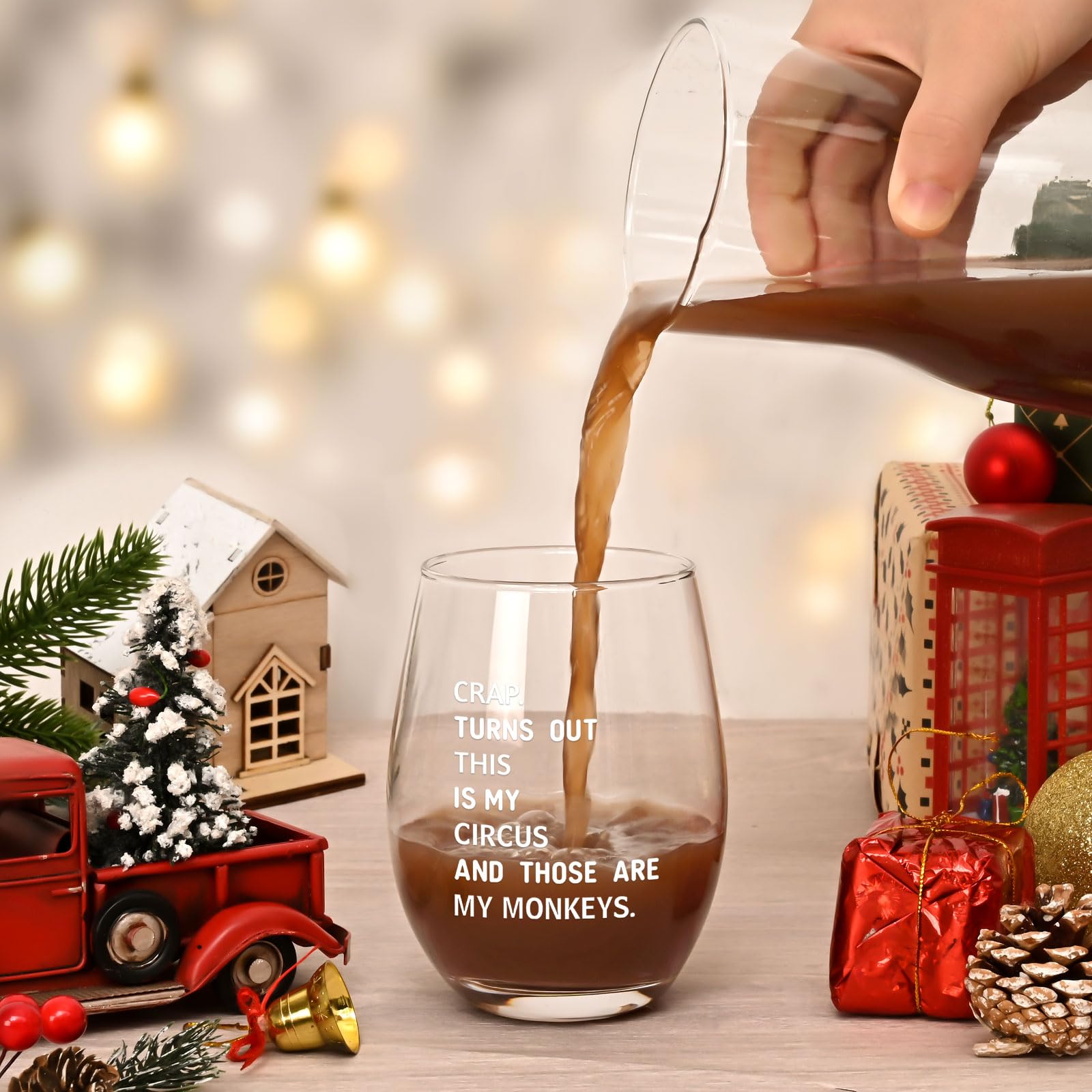 Futtumy Not My Circus Not My Monkeys wine glass hand grip view, ideal for relaxed moments