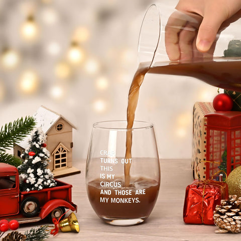 Futtumy Not My Circus Not My Monkeys wine glass hand grip view, ideal for relaxed moments