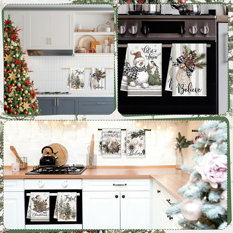 FuWeave Christmas towels showing Santa illustration add cheer while wiping dishes.