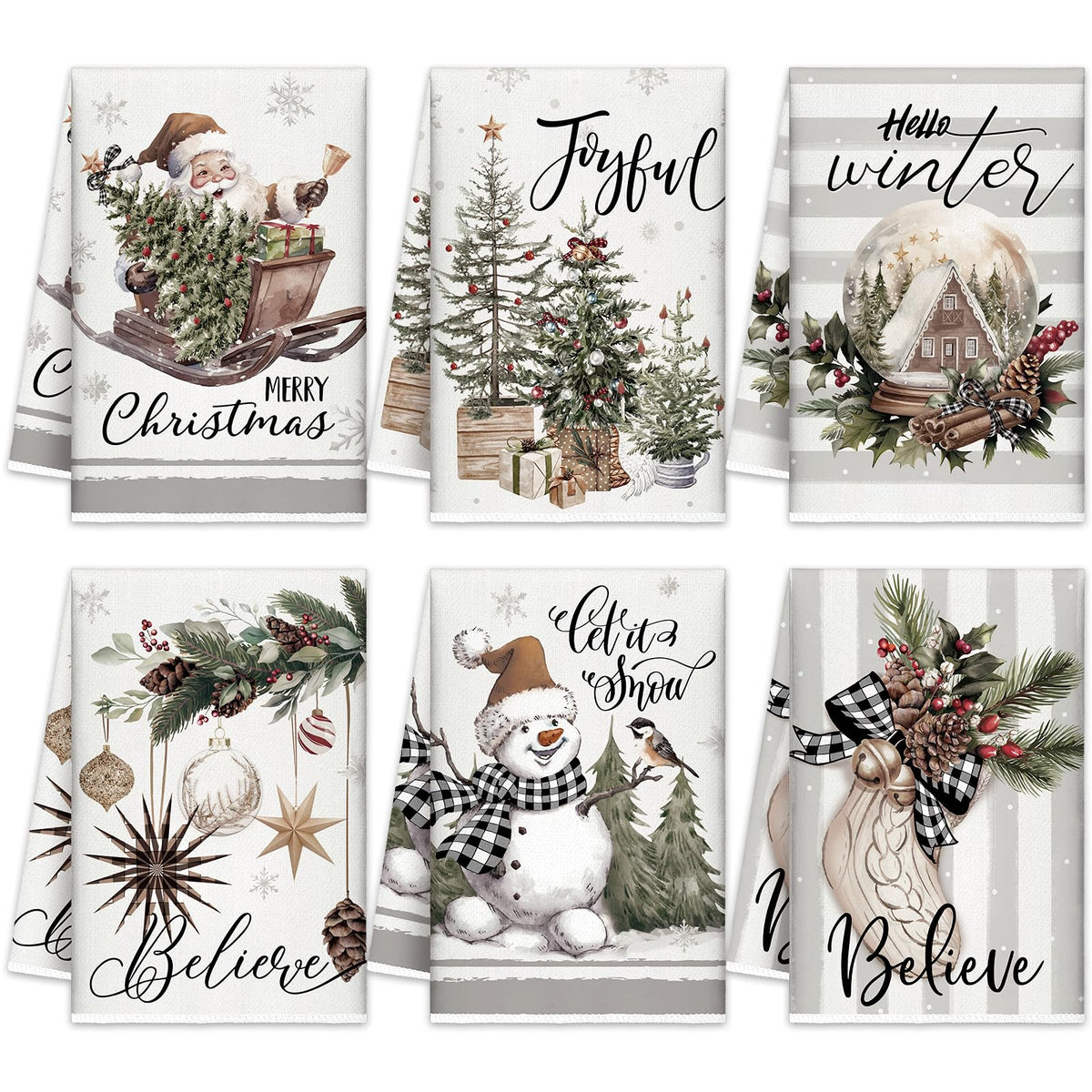 FuWeave Christmas towels with a tree design ideal for festive kitchen decor and quick drying.