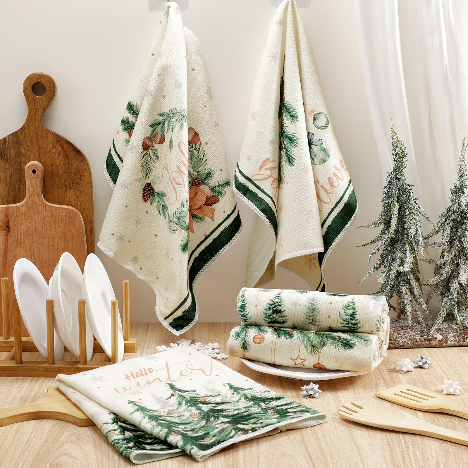 FuWeave holiday green tea towels brighten kitchen spaces