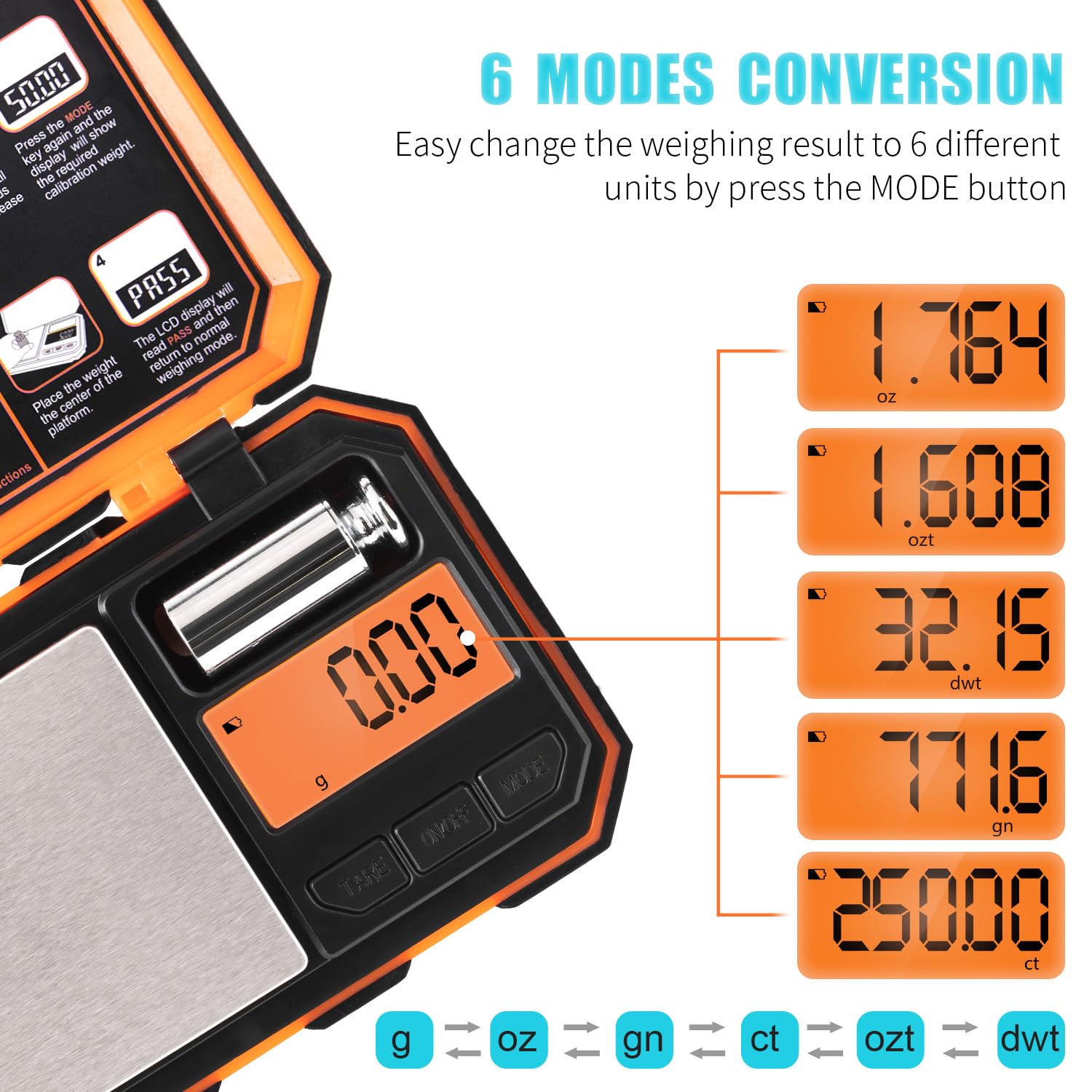 Fuzion Pocket Scale includes 50 g calibration weight for easy recalibration.