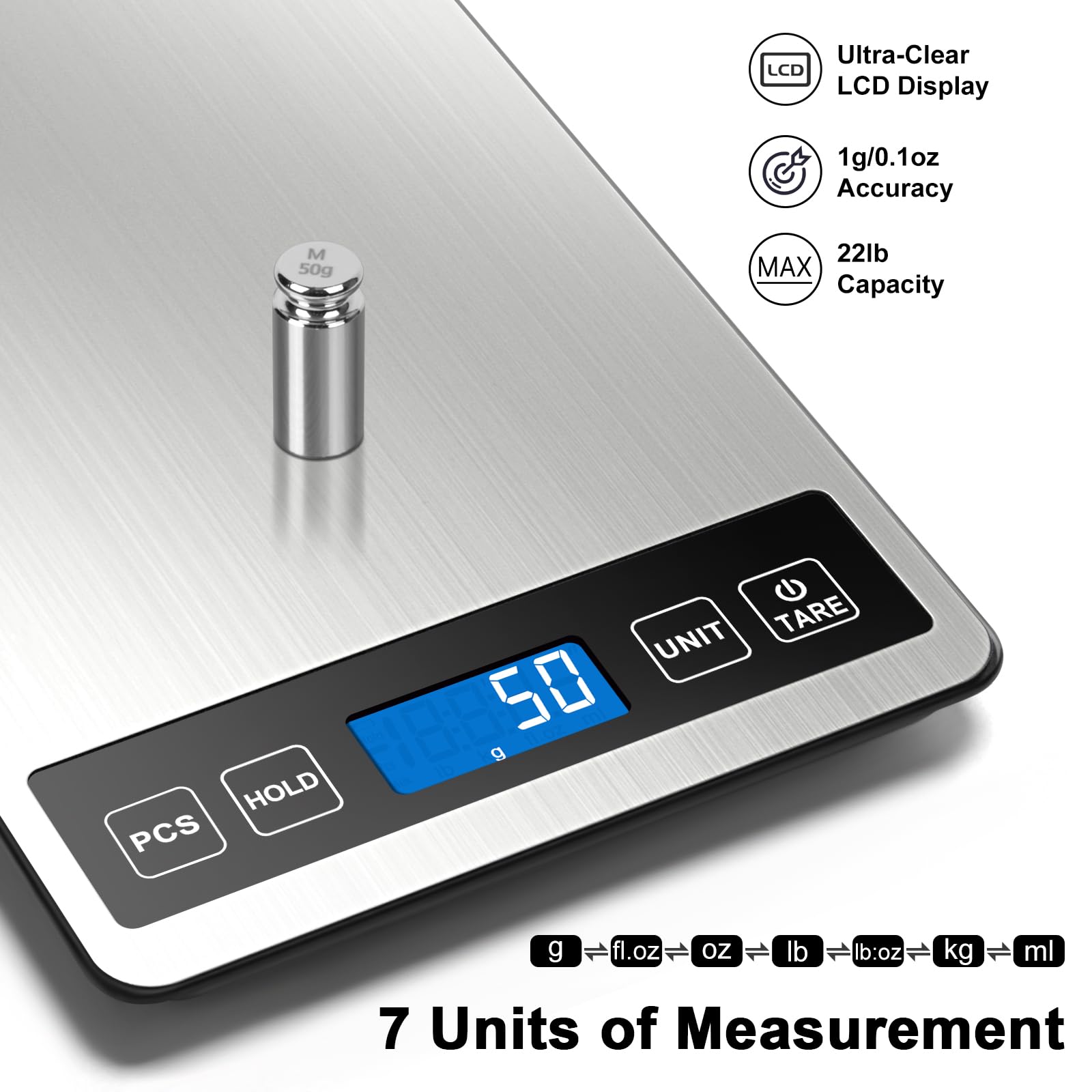 Fuzion Food Scale large platform supports bigger bowls for cooking and baking.