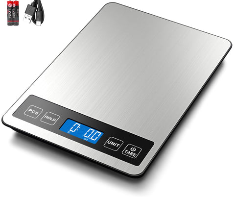 Fuzion Food Scale with tempered glass top for quick cleanup and lasting durability.