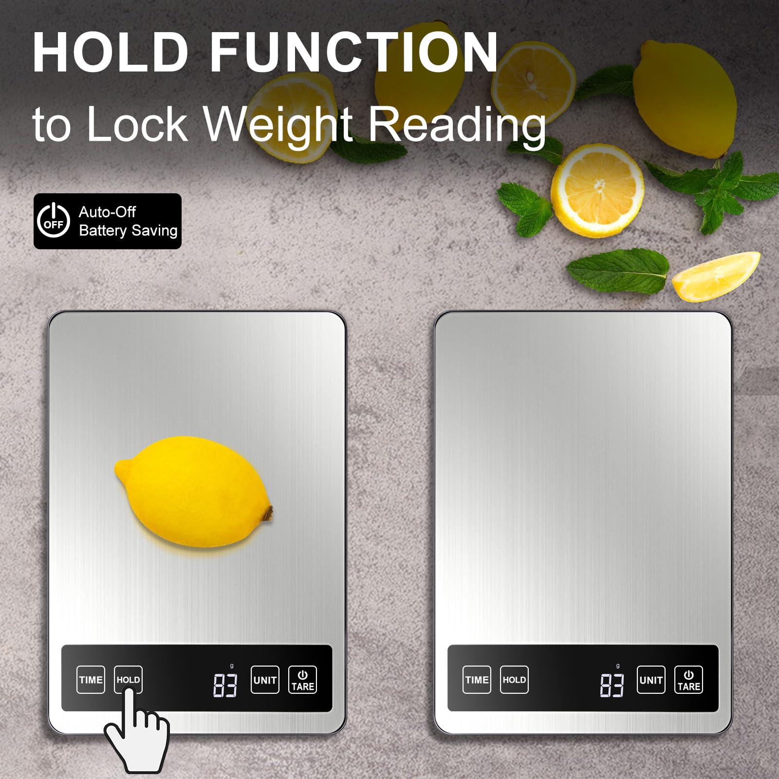 Fuzion timer function tracks cooking time directly on the scale.