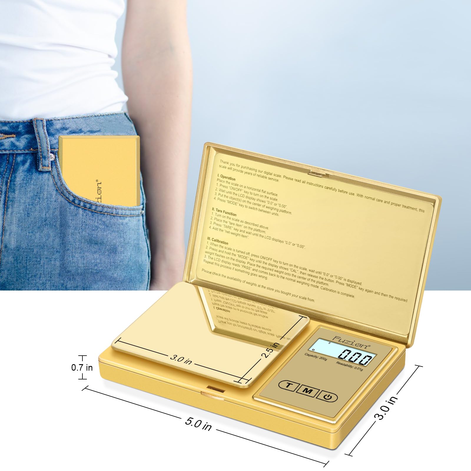 Fuzion Gram Scale tare function enables quick net weight calculation.