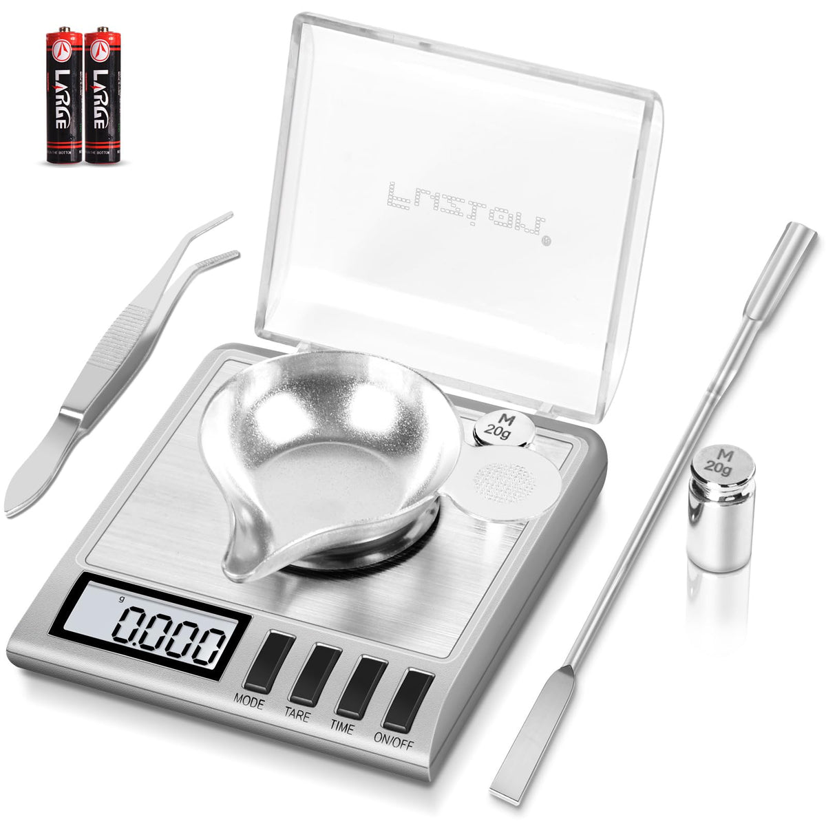 Fuzion milligram scale display shows precise 50 g measurements with clear digits