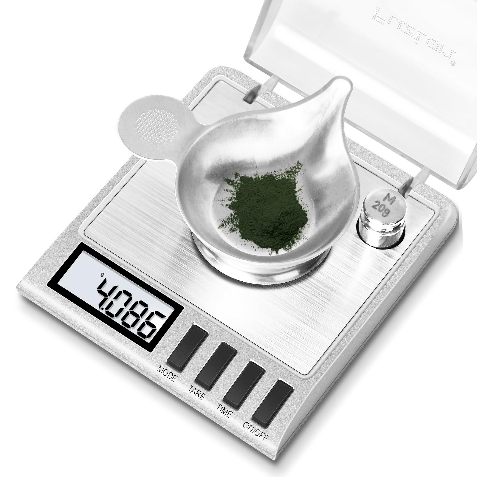 Fuzion milligram scale scoop and tweezers included for precise handling