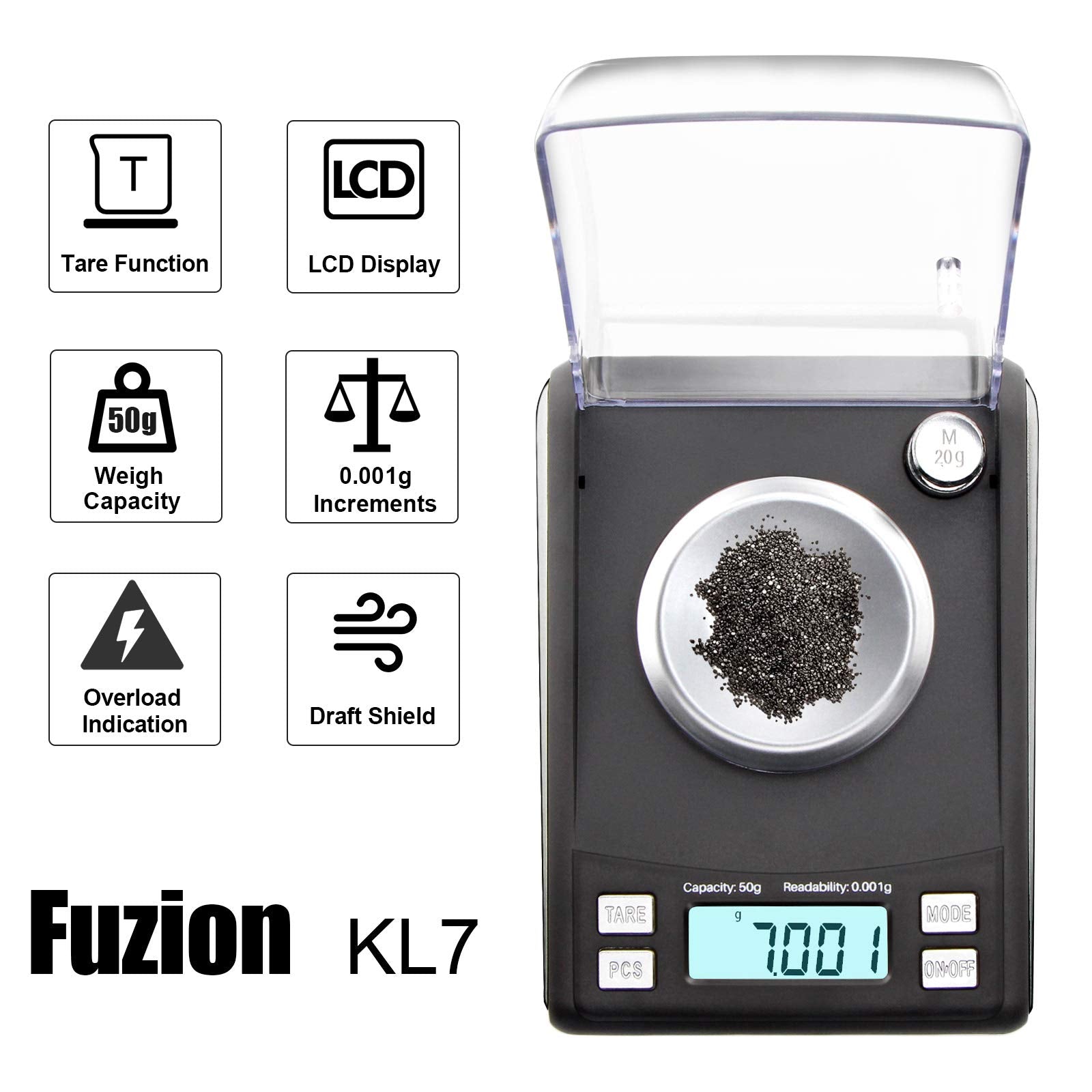 Fuzion milligram scale LCD backlit display shows clear readings