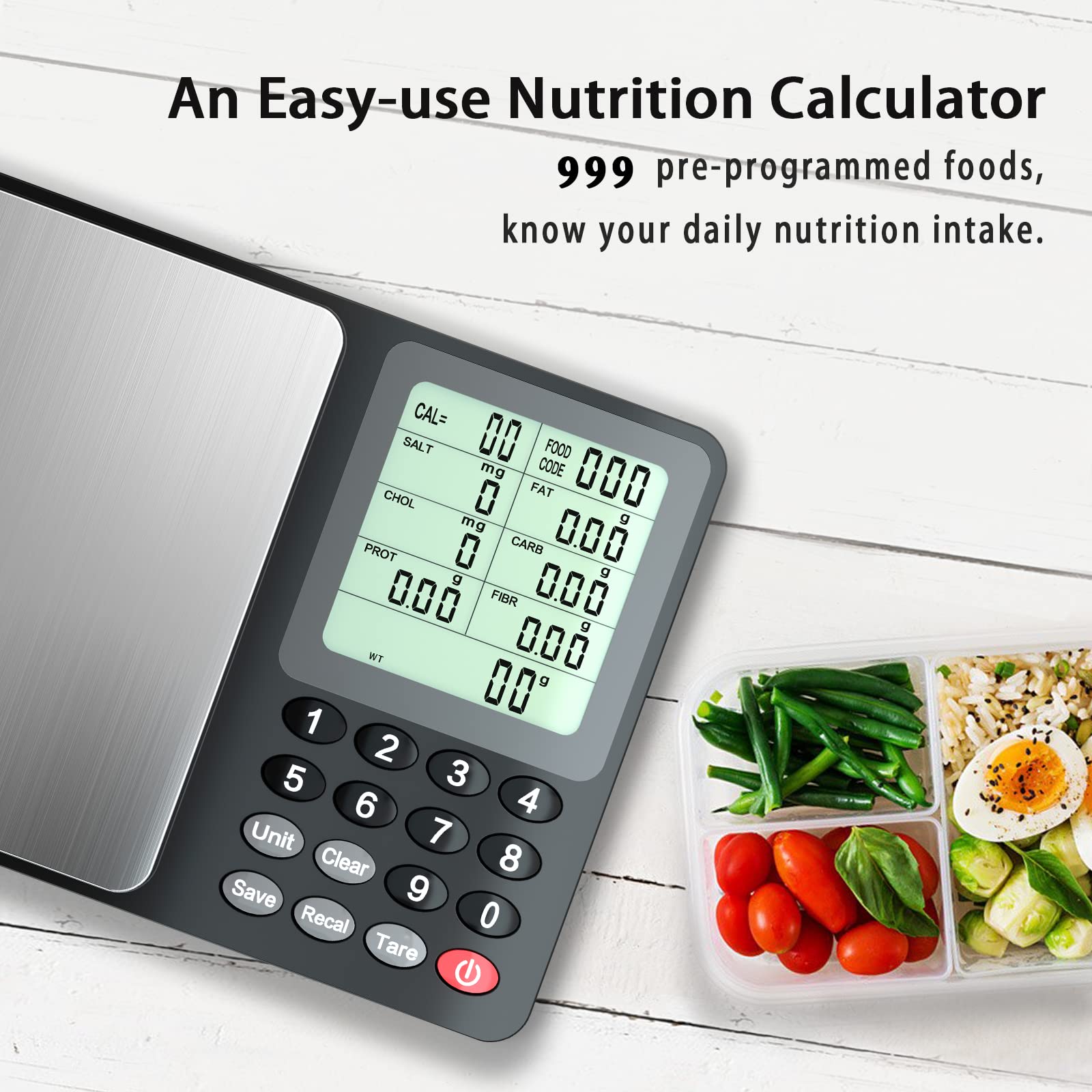 Fuzion NS1-3000 LCD display shows calories and macros clearly.