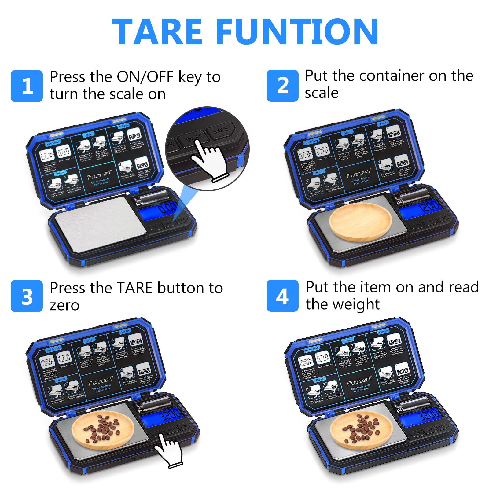 Portable pocket scale by Fuzion TU-X designed for travel and on-the-go measurements.