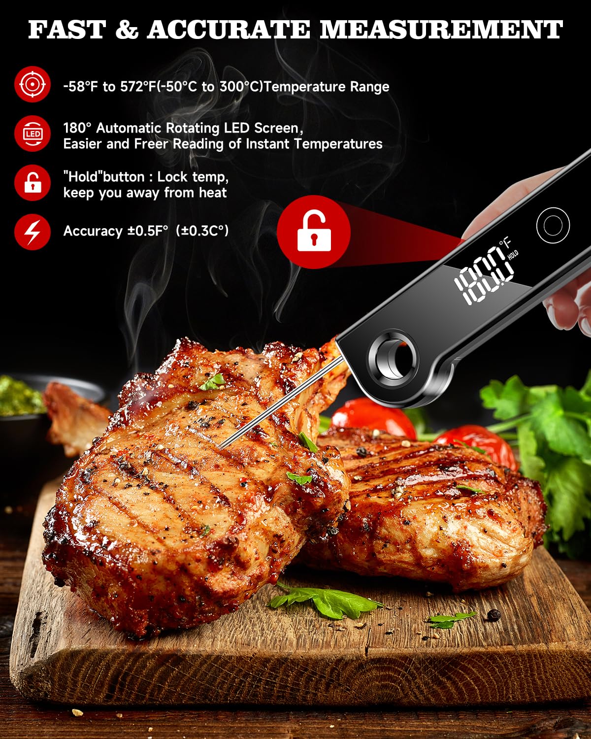 FVFV thermometer with a 180-degree rotating display for easy viewing
