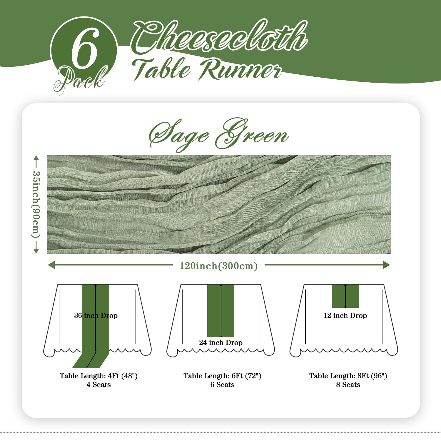FWXDBWYL boho sage green runner with flowers for centerpiece inspiration