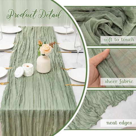FWXDBWYL sage green cheesecloth runner, wrinkle free drape for quick styling