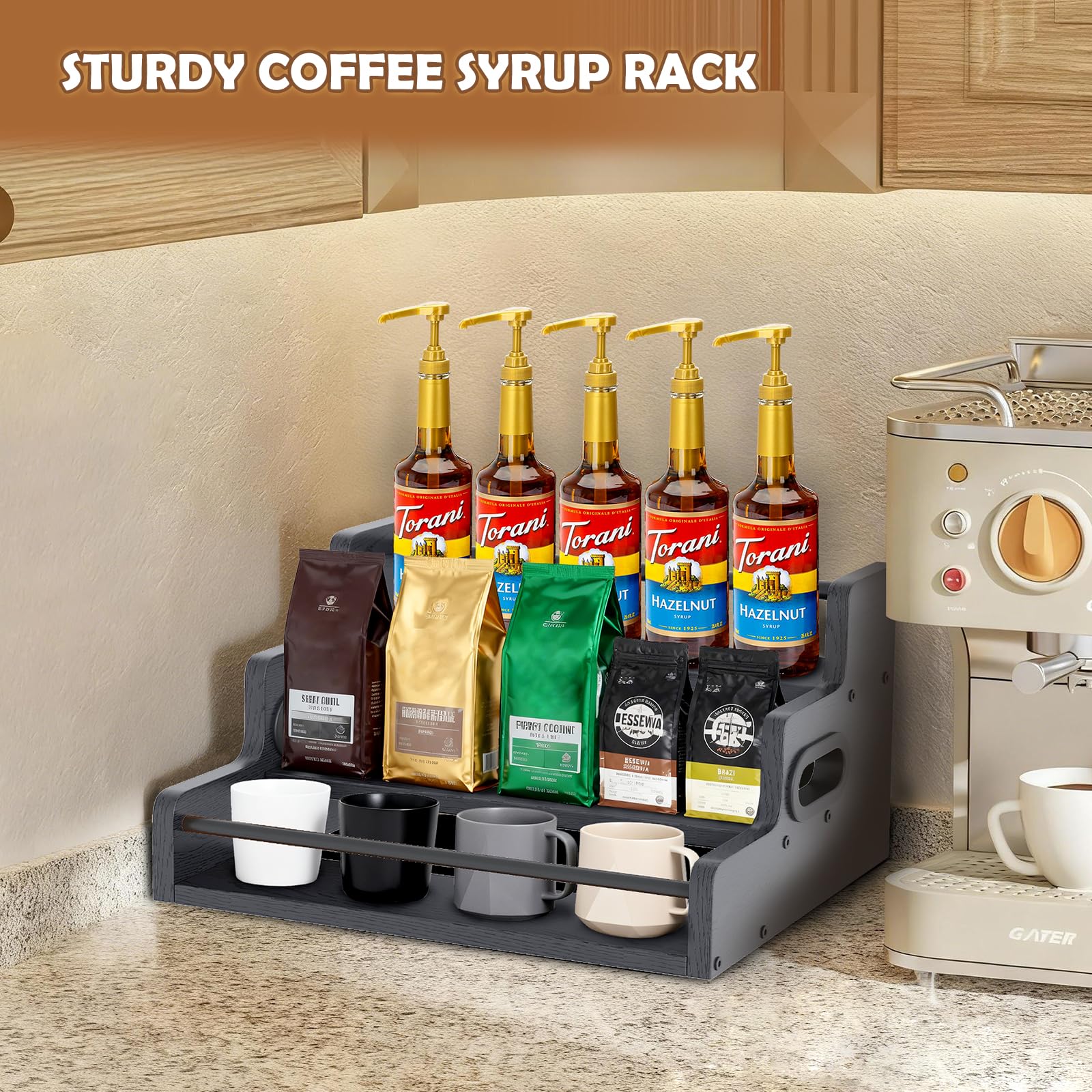 Fxacyem engineered wood 3-tier stand provides sturdy support for larger bottles.
