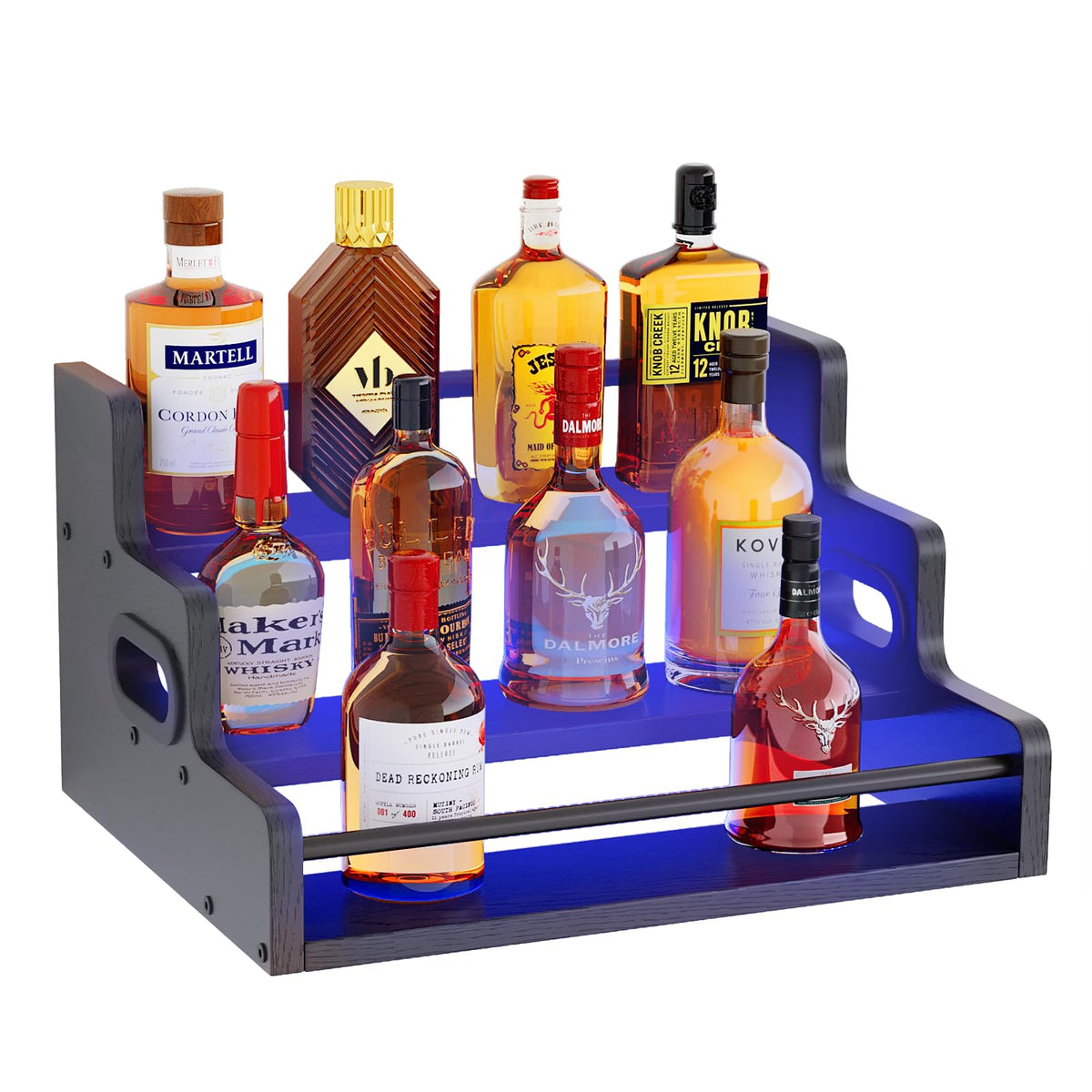 Fxacyem 3-tier liquor display shelf highlights bottles with clear label visibility.