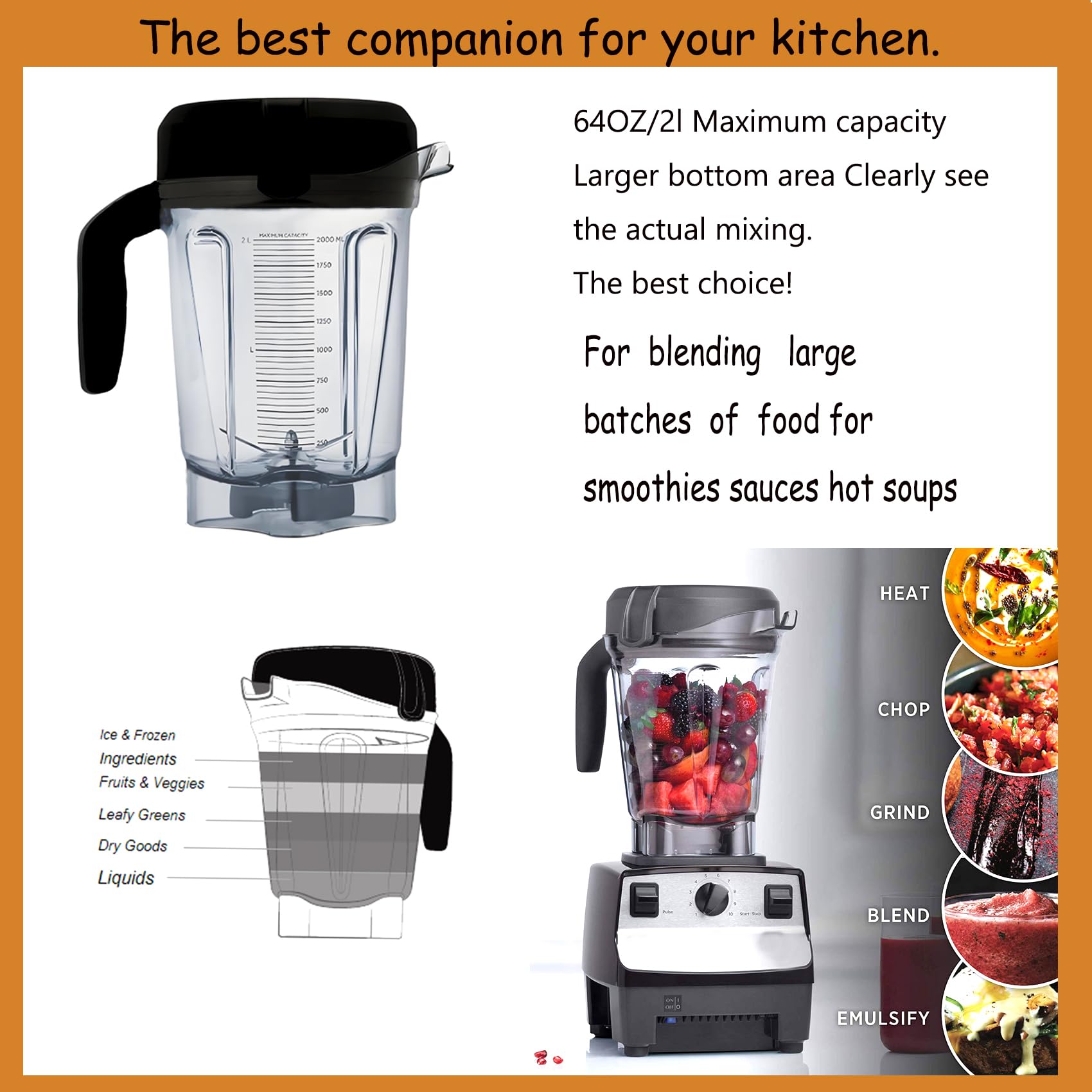 Fxsmgdy 64oz pitcher with upgraded blades for smooth blending.