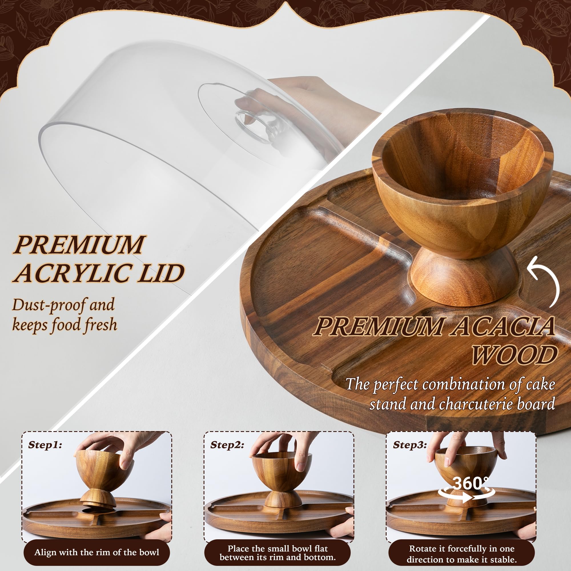 Fyctio 2-in-1 reversible board for cakes and charcuterie.
