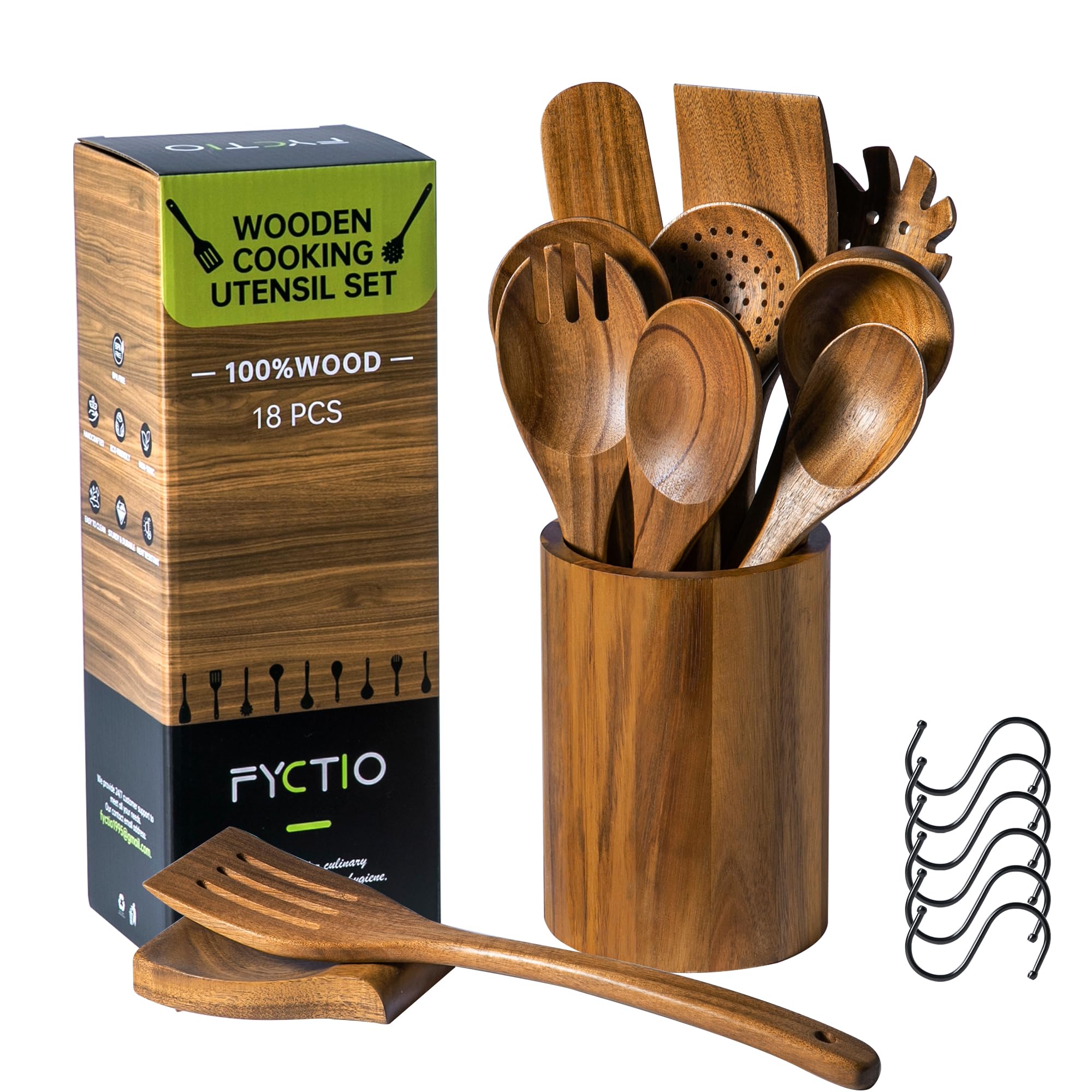 Fyctio acacia wood spoons set durable heat resistant cooking tools