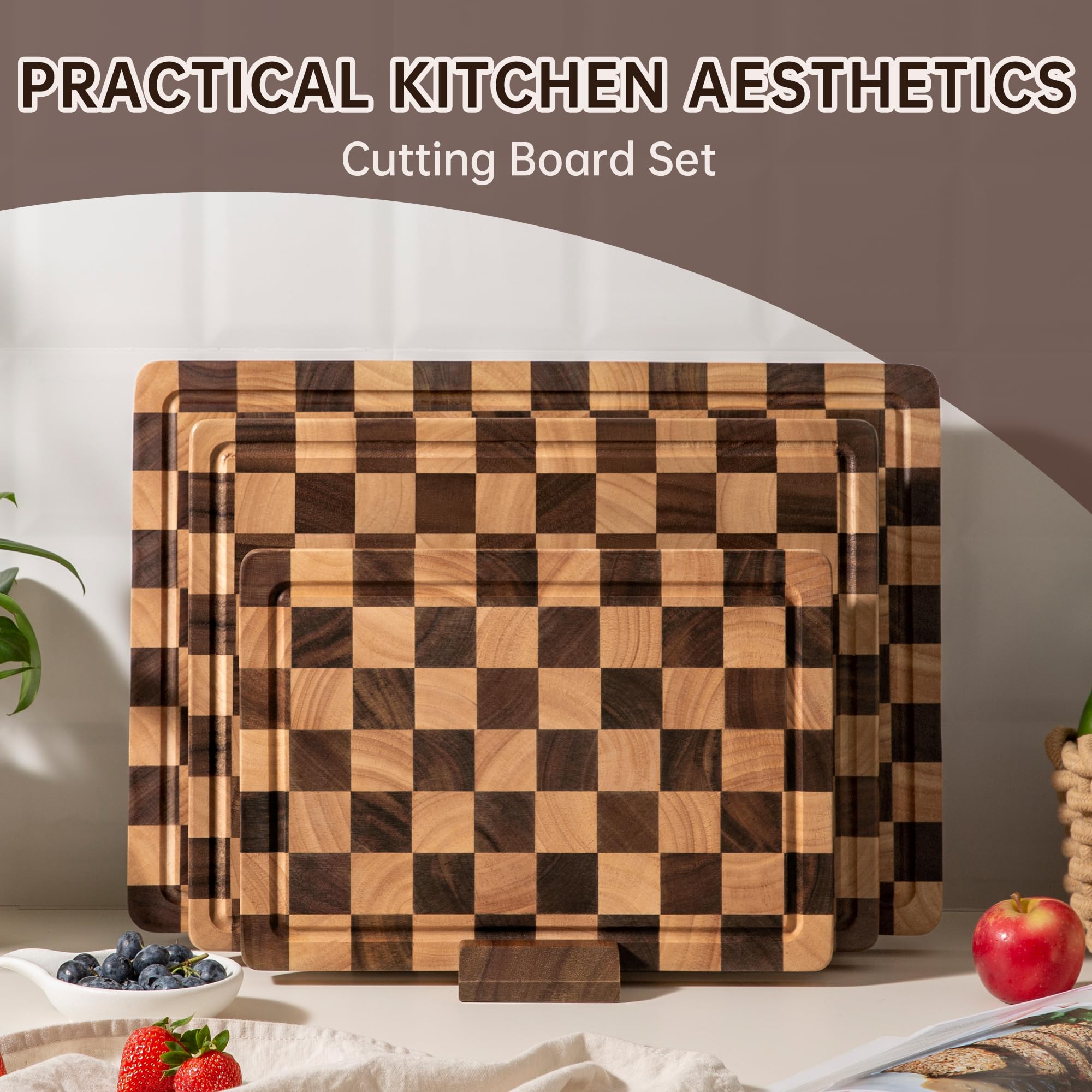 Fyctio acacia wood texture close-up highlighting durable, knife-friendly surface