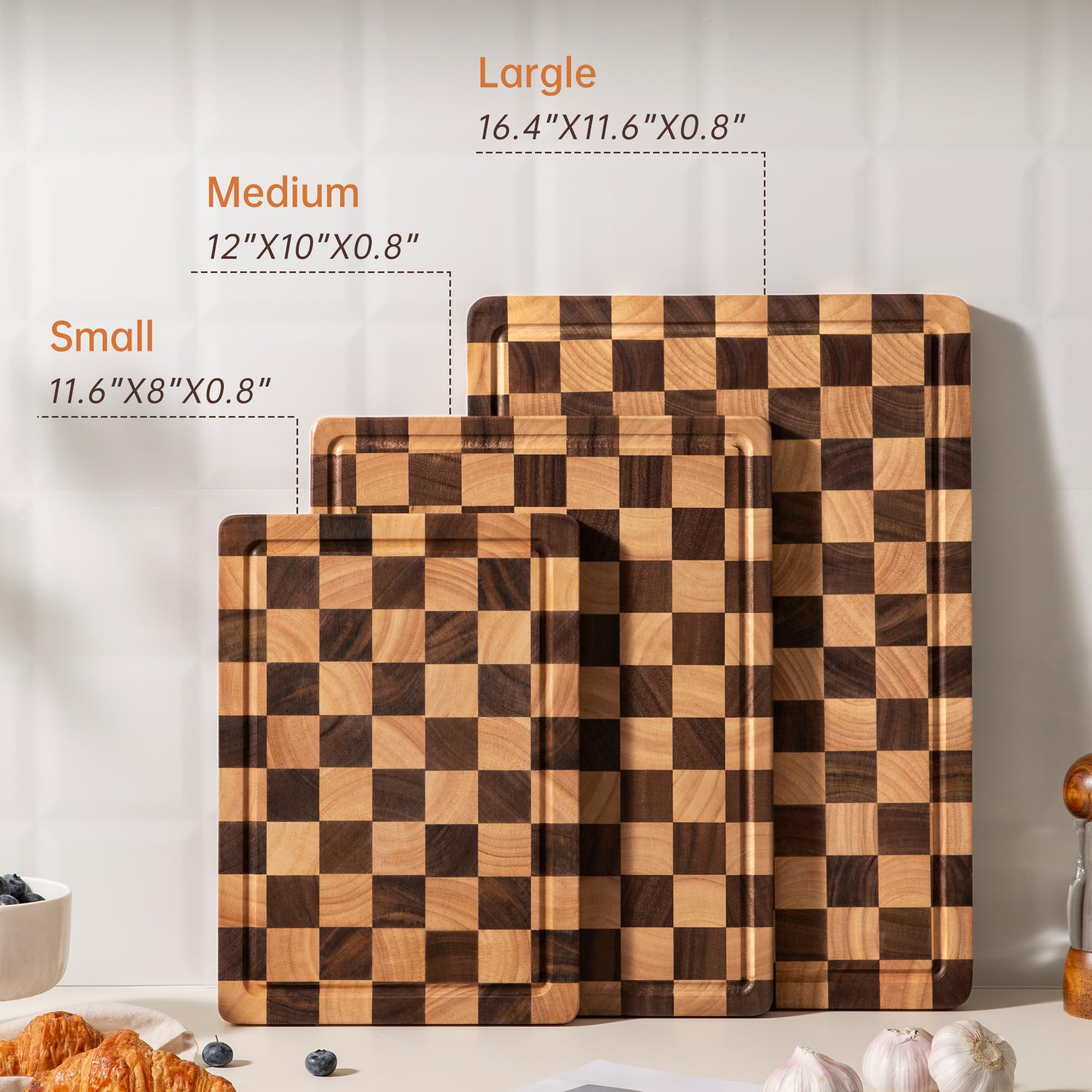 Fyctio acacia cutting board with juice grooves catches liquids for cleaner counters