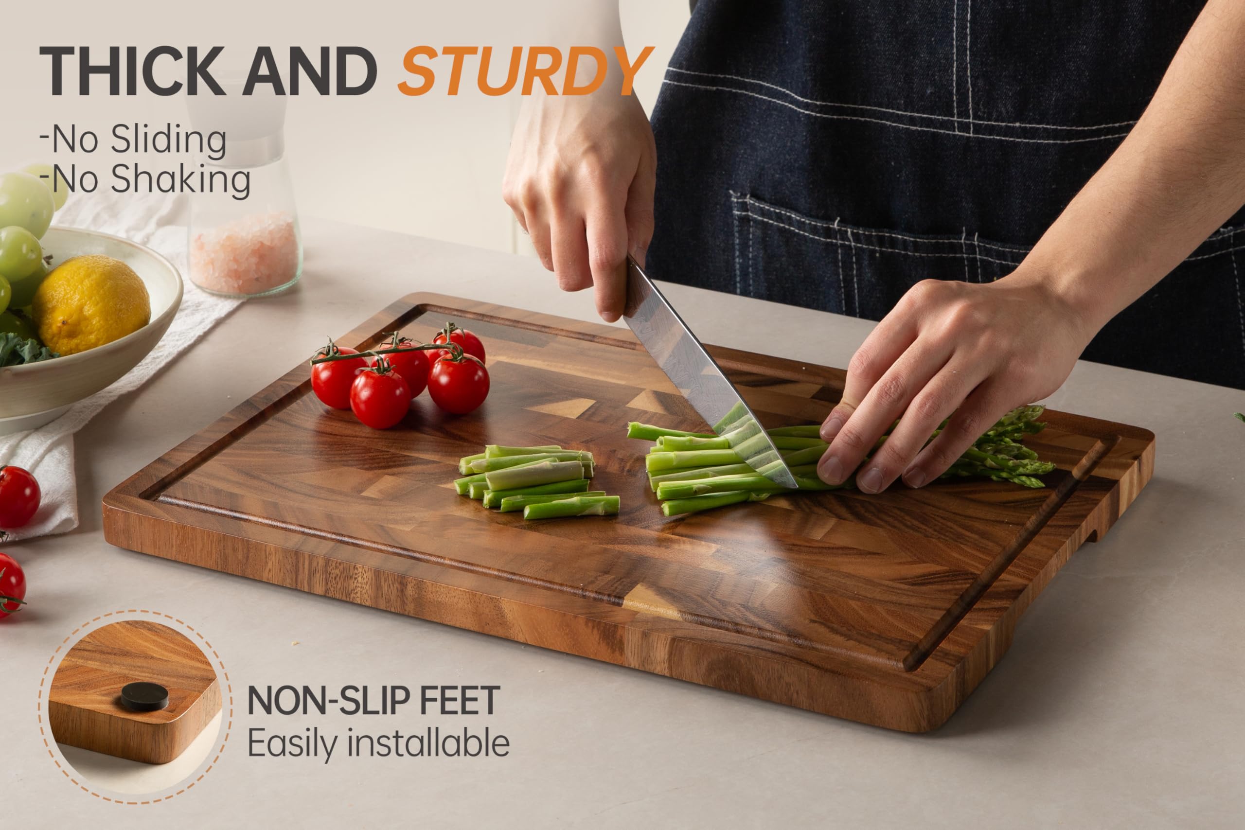 Fyctio cutting board with built-in handles for easy transport and serving.