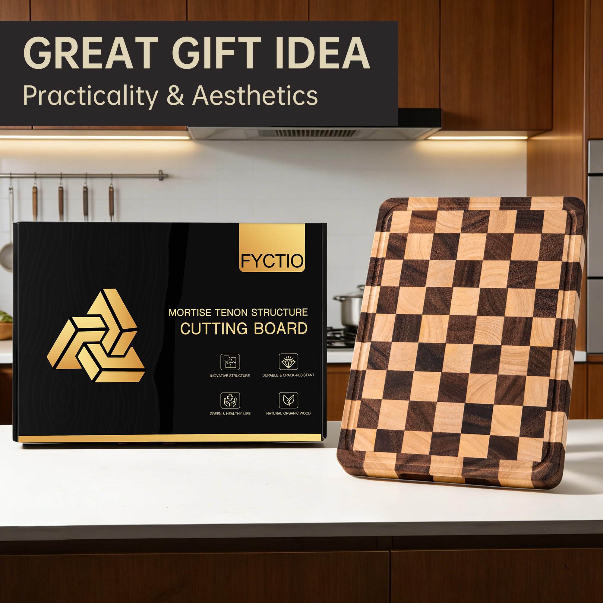 Fyctio cutting board eco-friendly materials: acacia and walnut offer natural beauty.